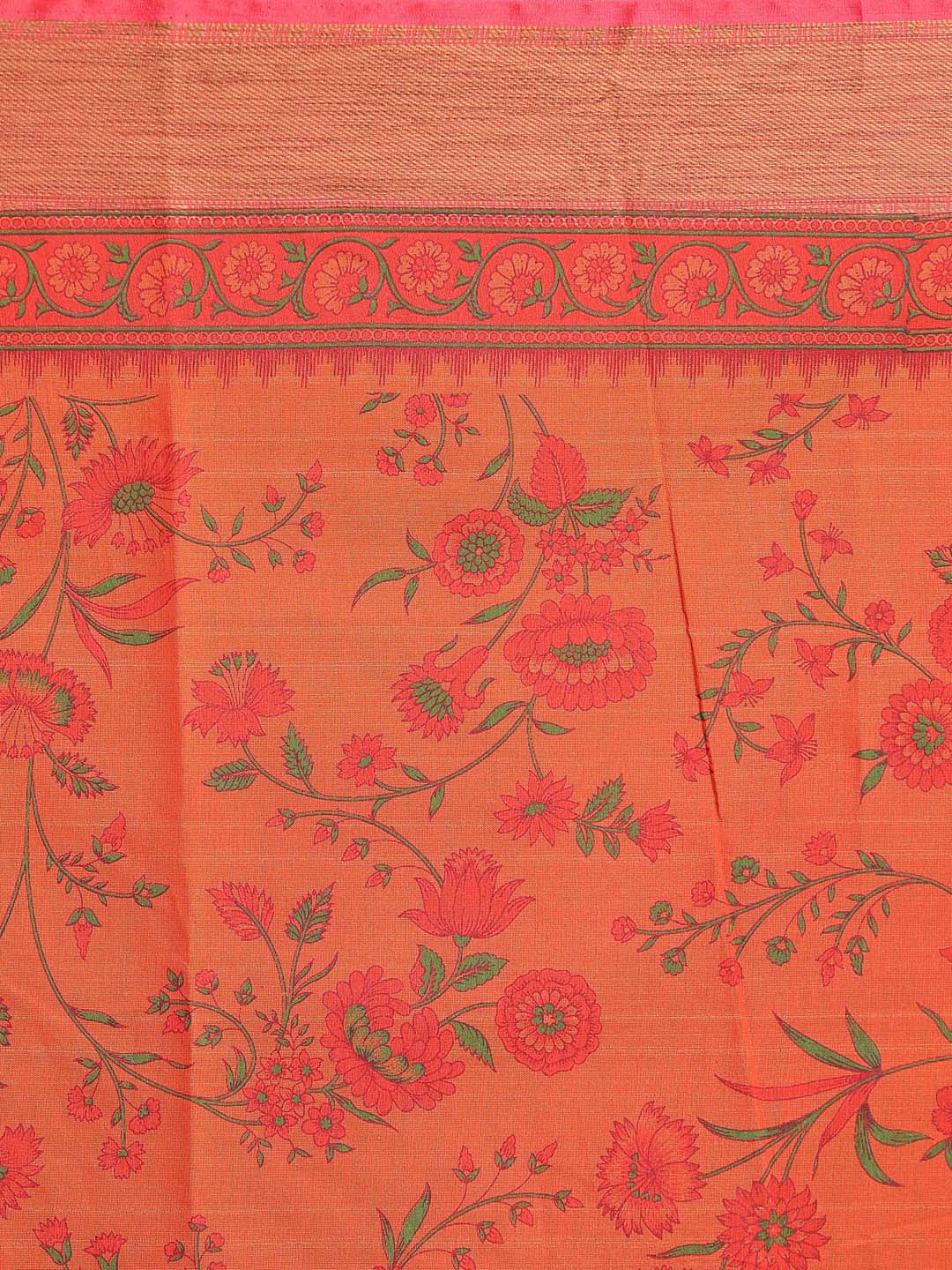 Indethnic Printed Cotton Blend Saree in Rust - View 3