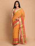 Indethnic Printed Cotton Blend Saree in Rust - View 1
