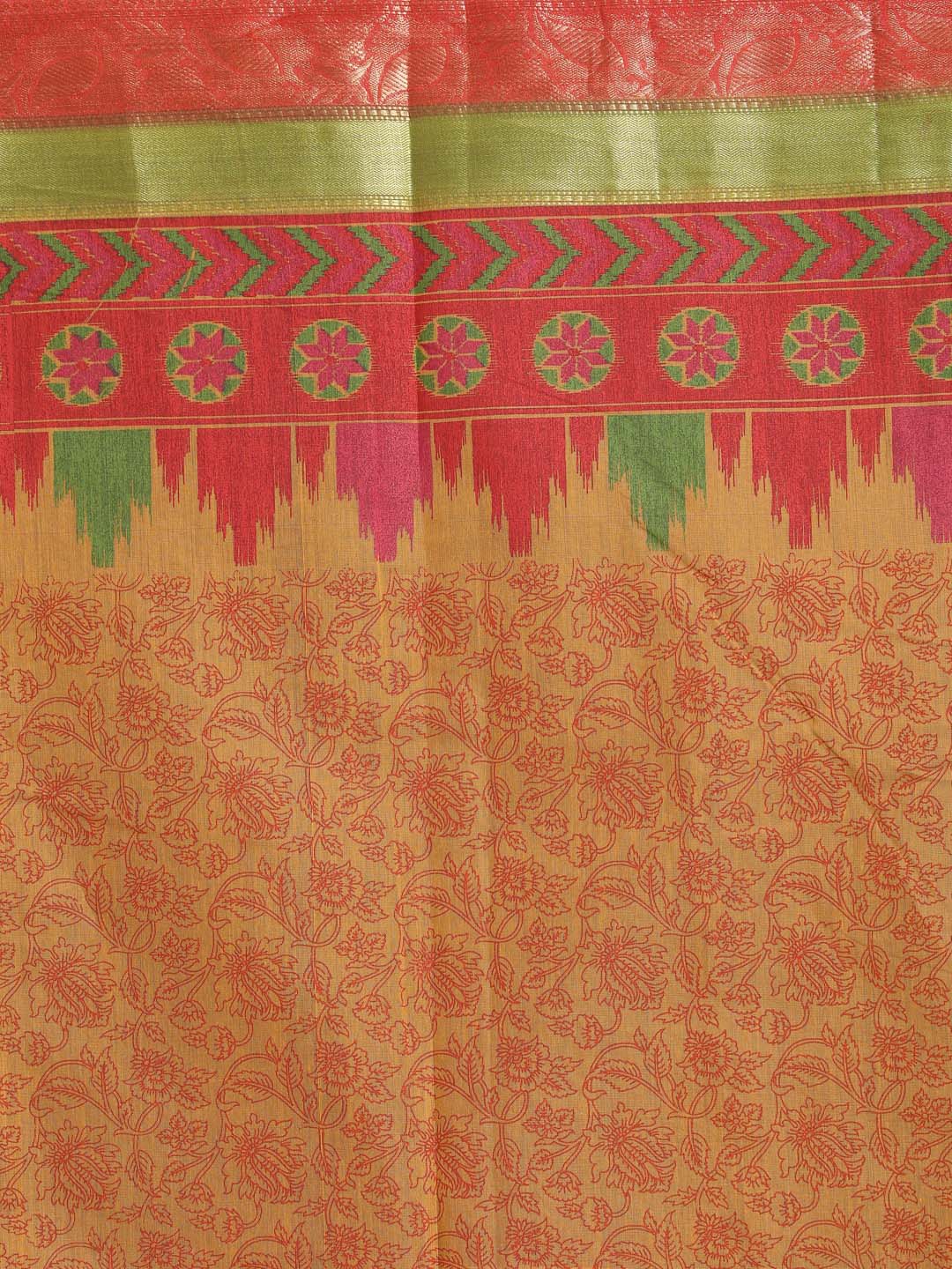 Indethnic Printed Cotton Blend Saree in Rust - Saree Detail View