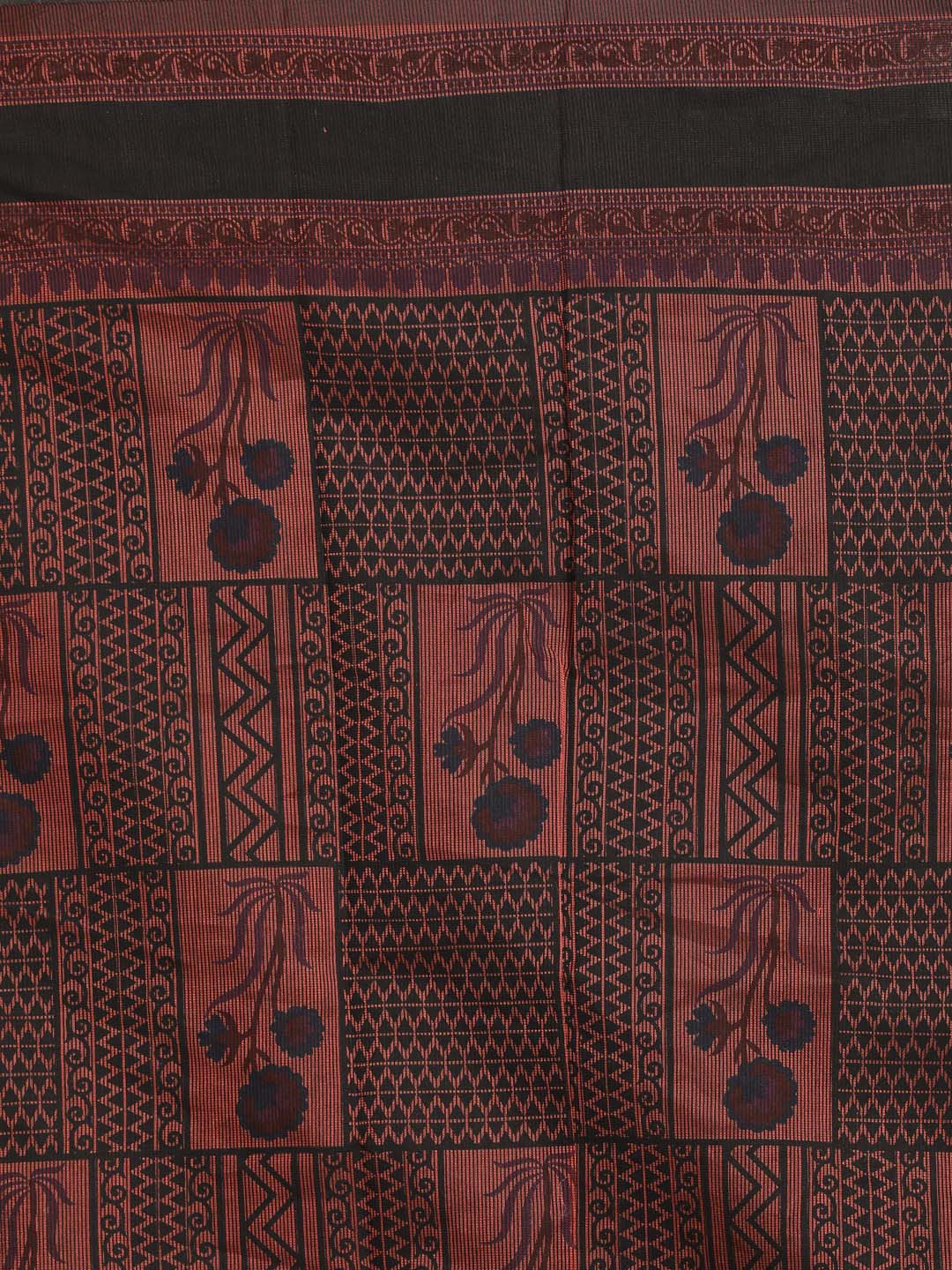 Indethnic Printed Cotton Blend Saree in Rust - Saree Detail View