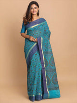 PRINTED COTTON BLEND SAREE IN TURQUOISE BLUE (GADWAL COTTON BLEND SAREE)