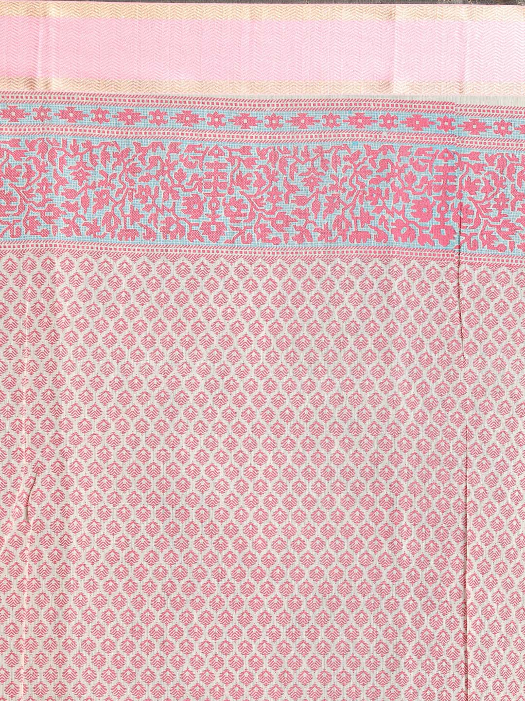 Indethnic Printed Cotton Blend Saree in Pink - Saree Detail View