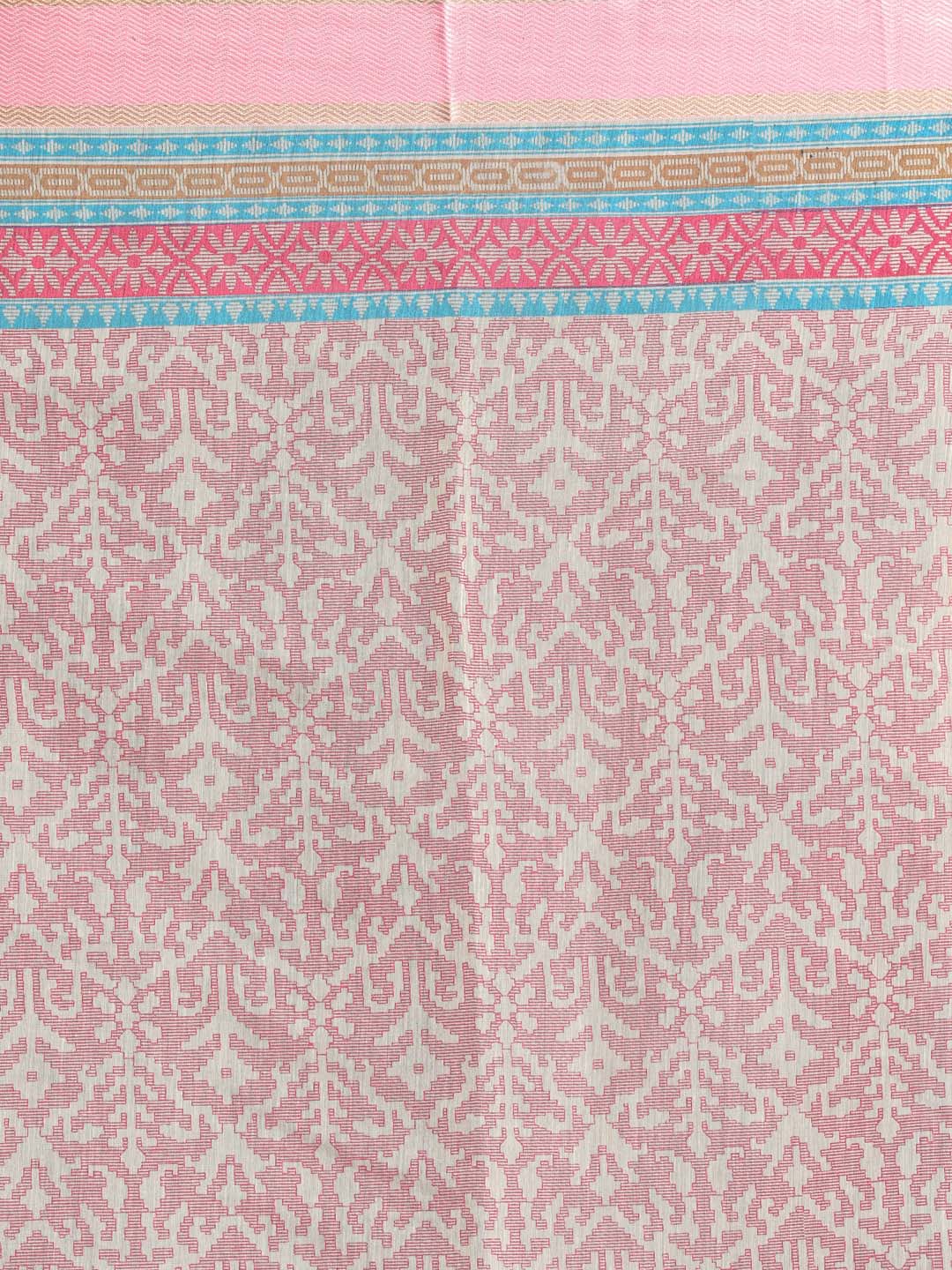 Indethnic Printed Cotton Blend Saree in Pink - Saree Detail View