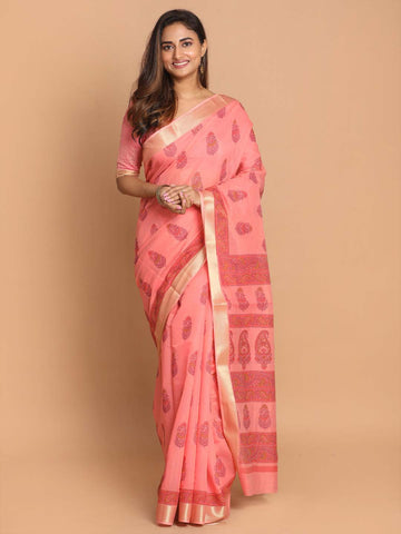 PINK MOTIFS (GADWAL COTTON BLEND SAREE)