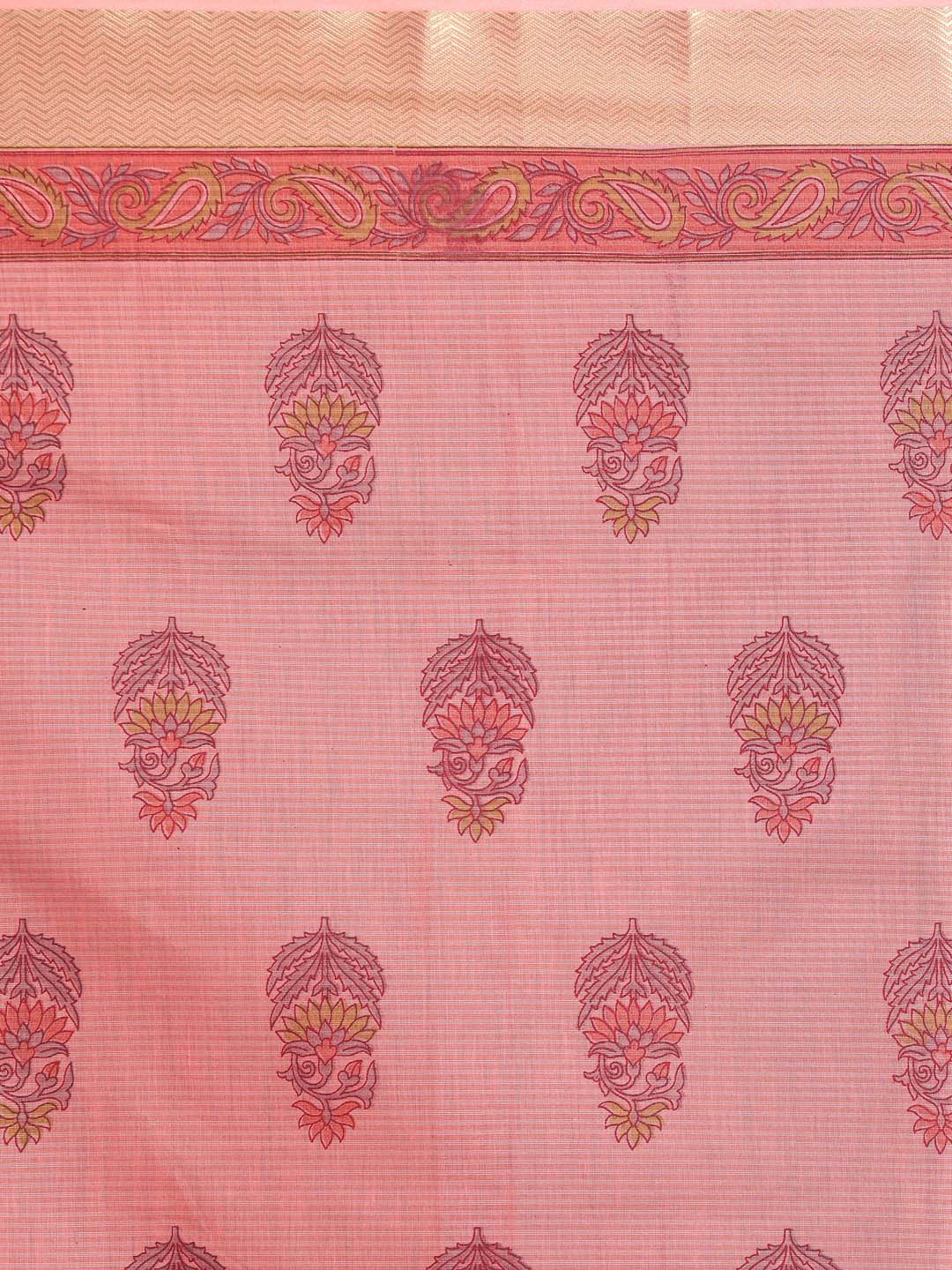 Indethnic Printed Cotton Blend Saree in Pink - Saree Detail View