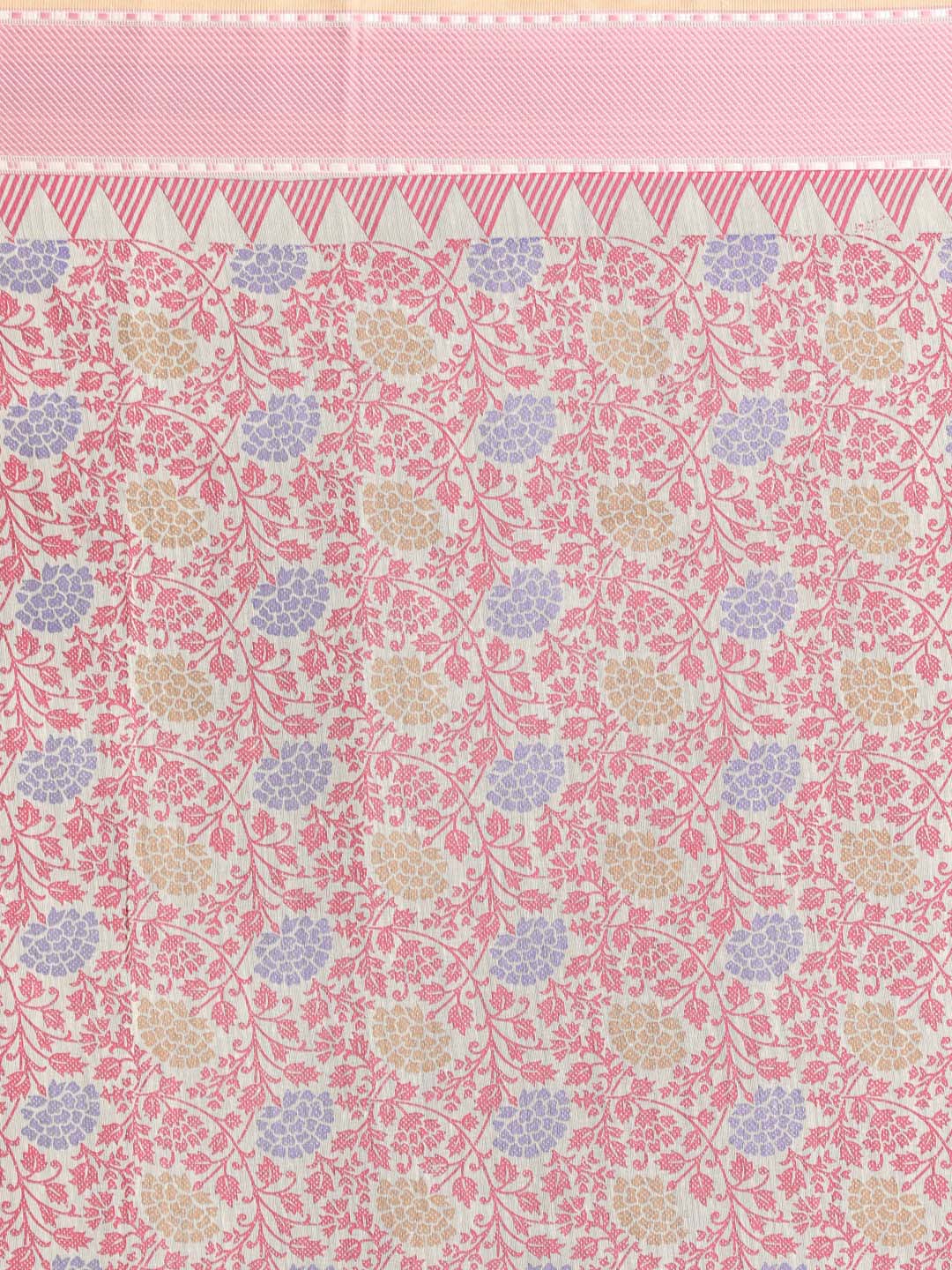 Indethnic Printed Cotton Blend Saree in Pink - Saree Detail View