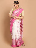 Indethnic Printed Cotton Blend Saree in pink - View 1