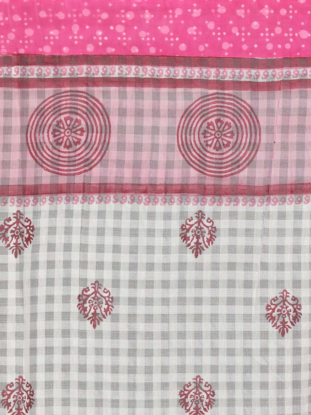 Indethnic Printed Cotton Blend Saree in pink - Saree Detail View