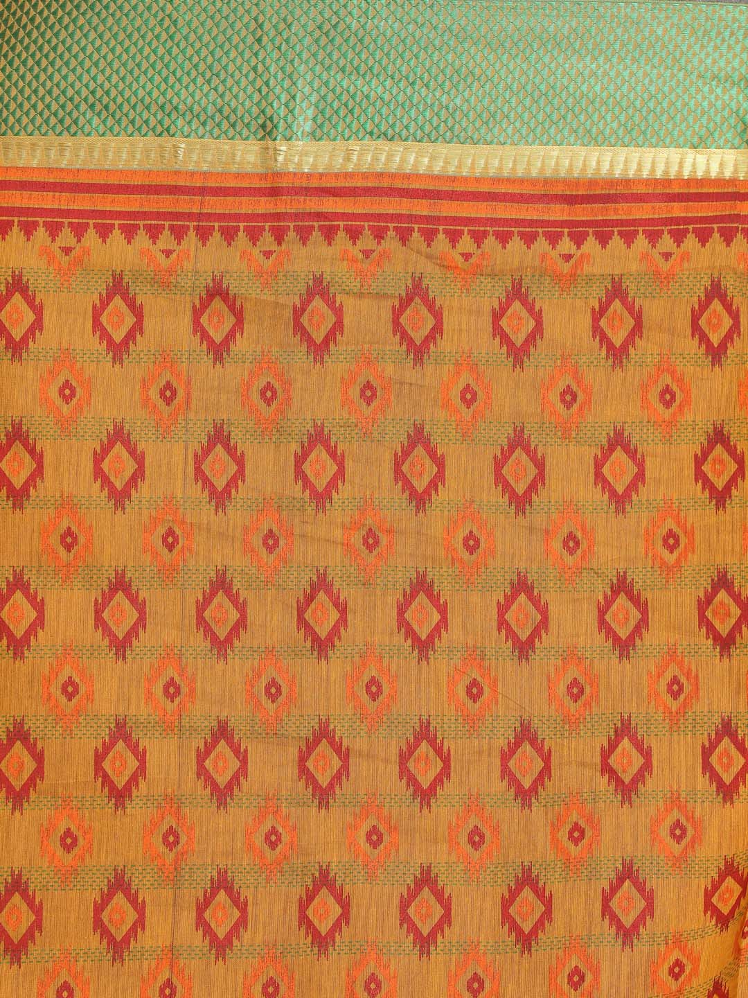 Indethnic Printed Cotton Blend Saree in Yellow - Saree Detail View