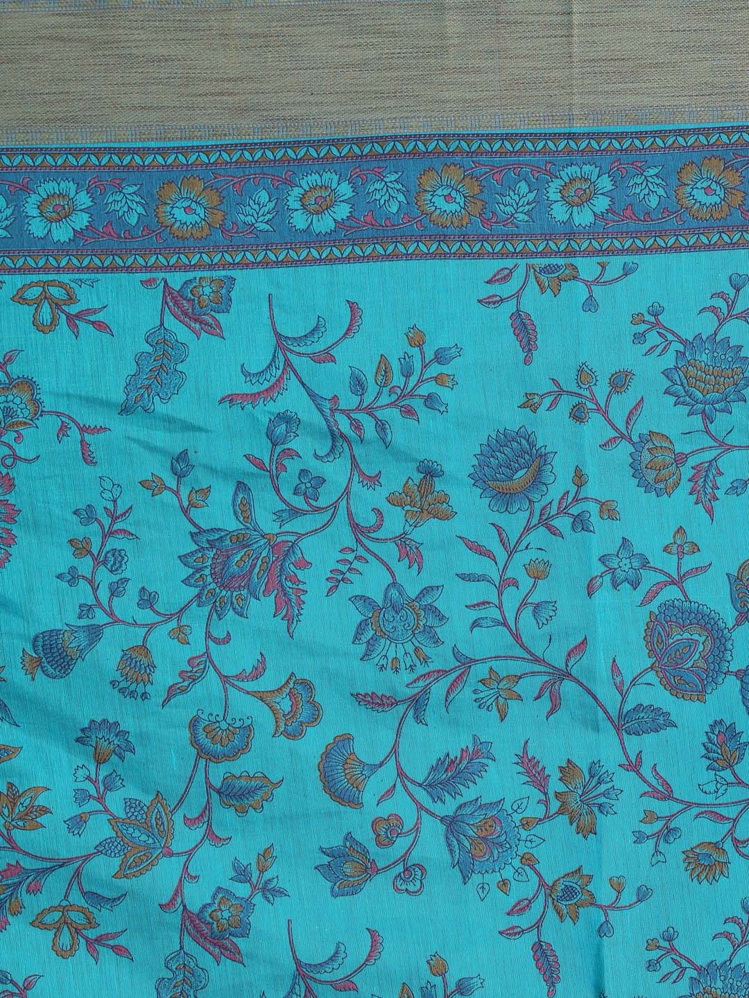 Indethnic Printed Cotton Blend Saree in Firoza - Saree Detail View