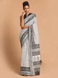 Indethnic Printed Pure Cotton Saree in Black - View 1