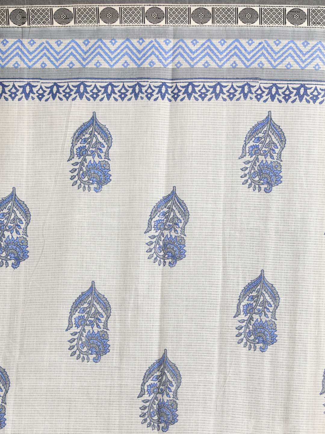 Indethnic Printed Pure Cotton Saree in Blue - Saree Detail View