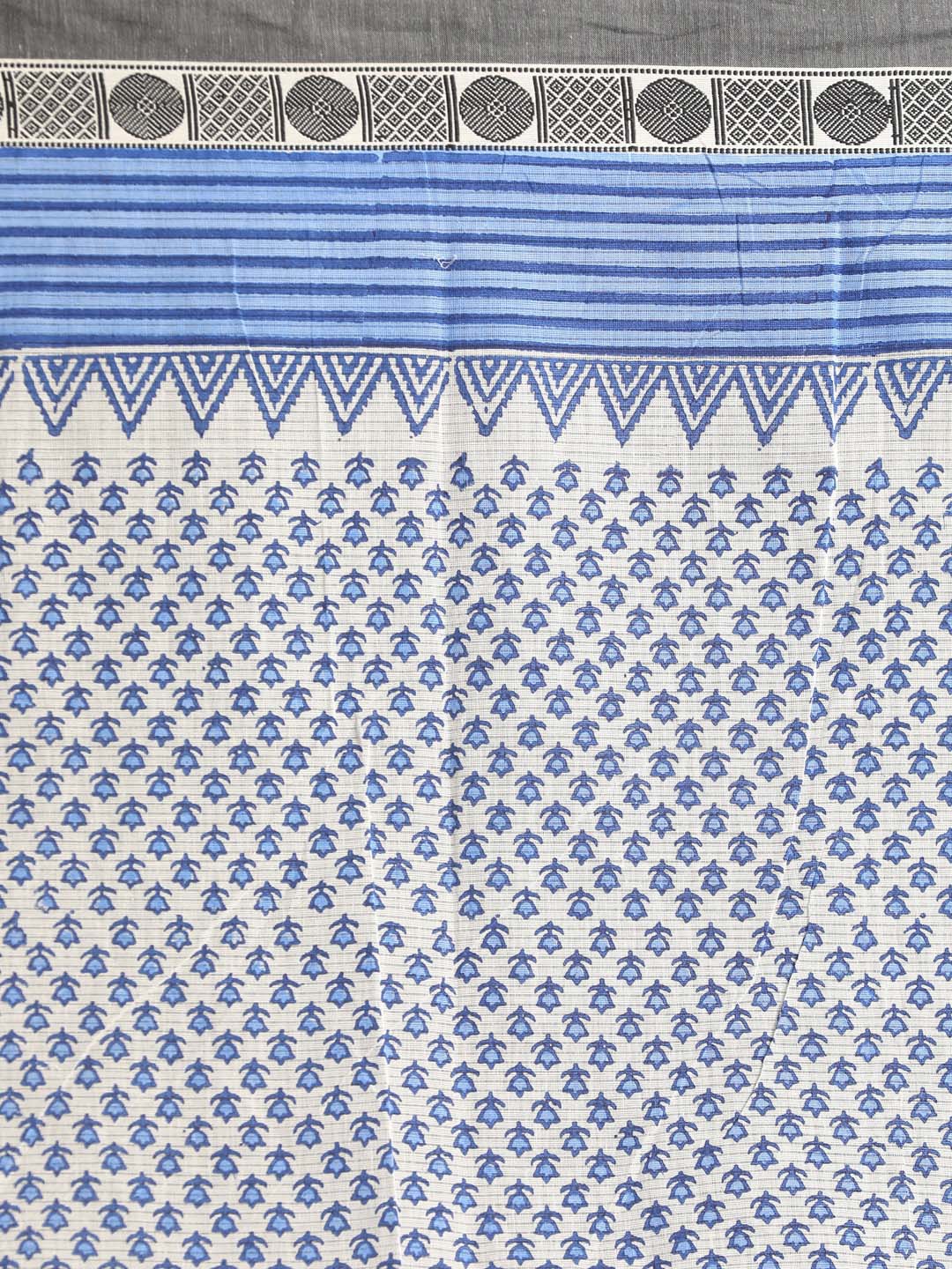 Indethnic Printed Pure Cotton Saree in Blue - Saree Detail View