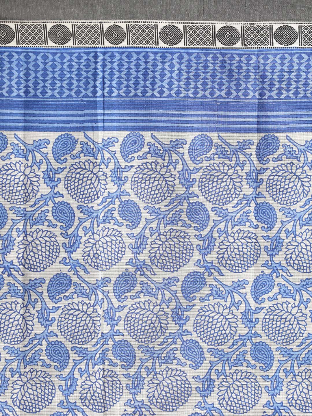 Indethnic Printed Pure Cotton Saree in Blue - Saree Detail View