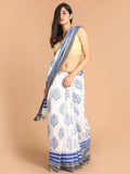 Indethnic Printed Pure Cotton Saree in Blue - View 1