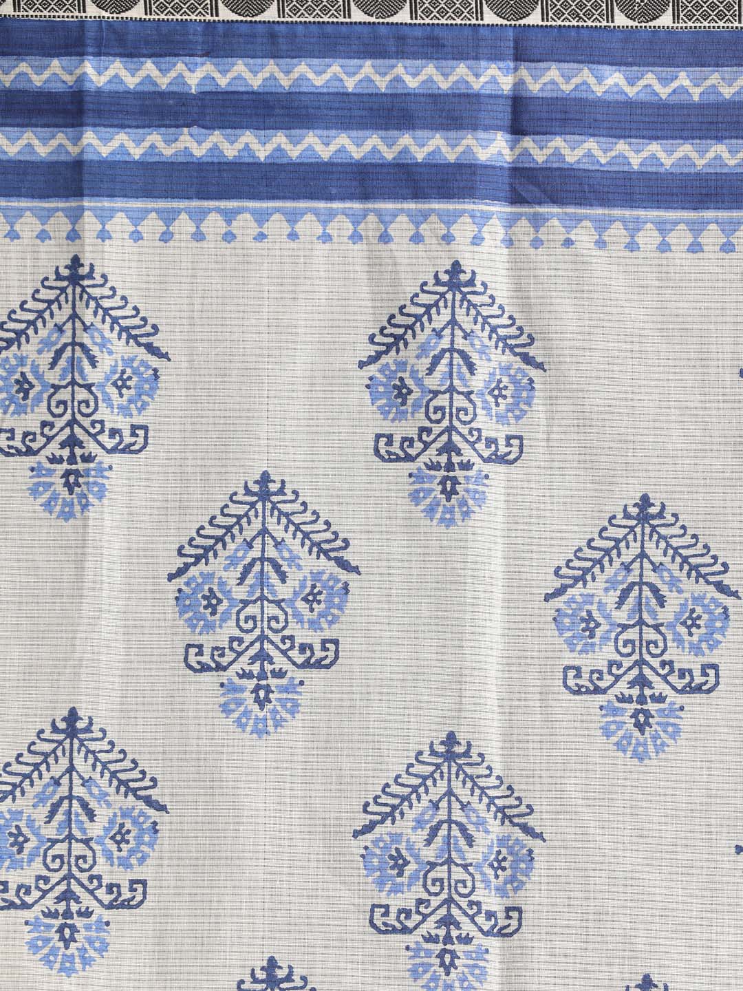 Indethnic Printed Pure Cotton Saree in Blue - Saree Detail View