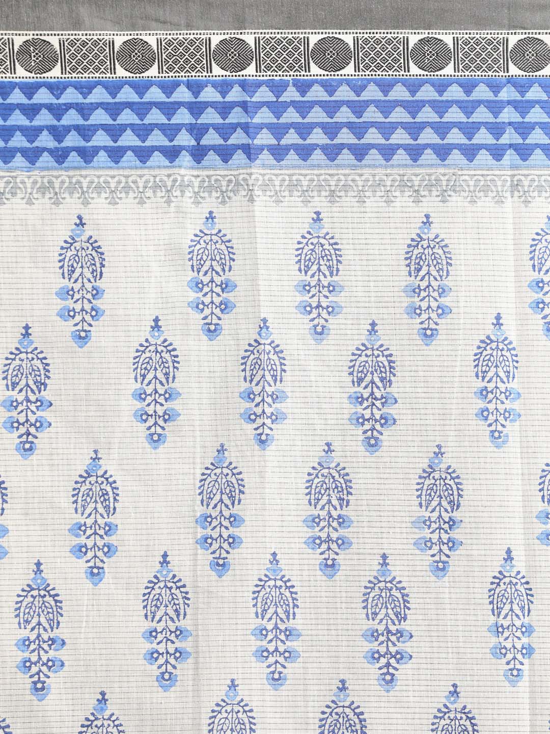 Indethnic Printed Pure Cotton Saree in Blue - Saree Detail View