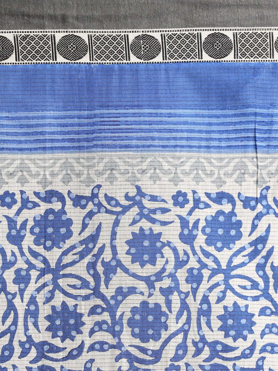 Indethnic Printed Pure Cotton Saree in Blue - Saree Detail View