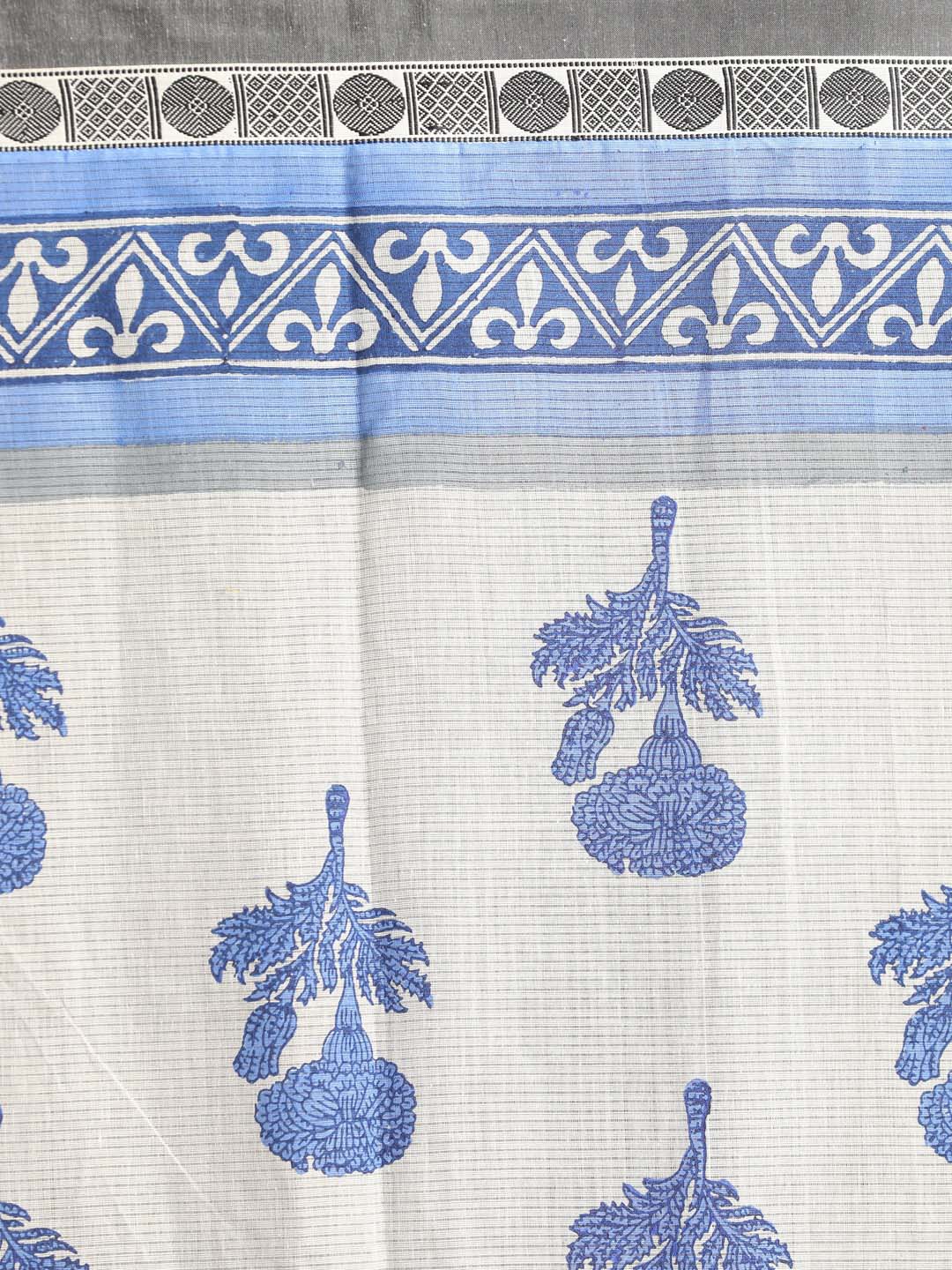 Indethnic Printed Pure Cotton Saree in Blue - Saree Detail View