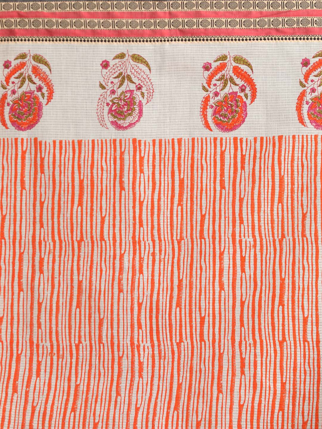 Indethnic Printed Pure Cotton Saree in Coral - Saree Detail View