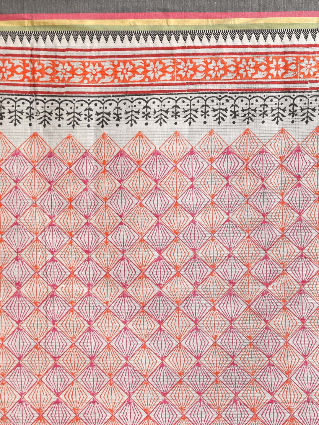 Indethnic Printed Pure Cotton Saree in Coral - Saree Detail View