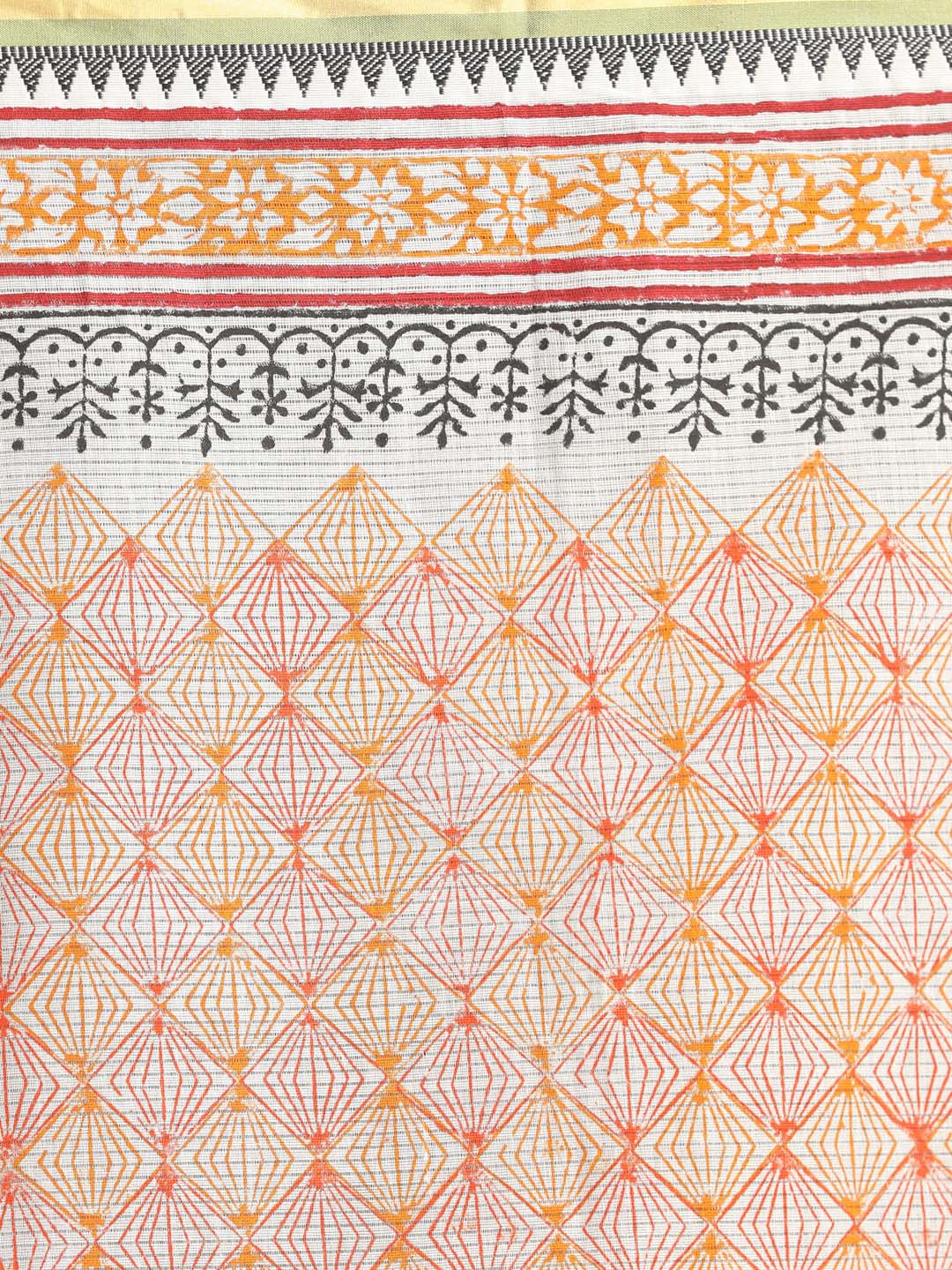 Indethnic Printed Pure Cotton Saree in Mustard - Saree Detail View