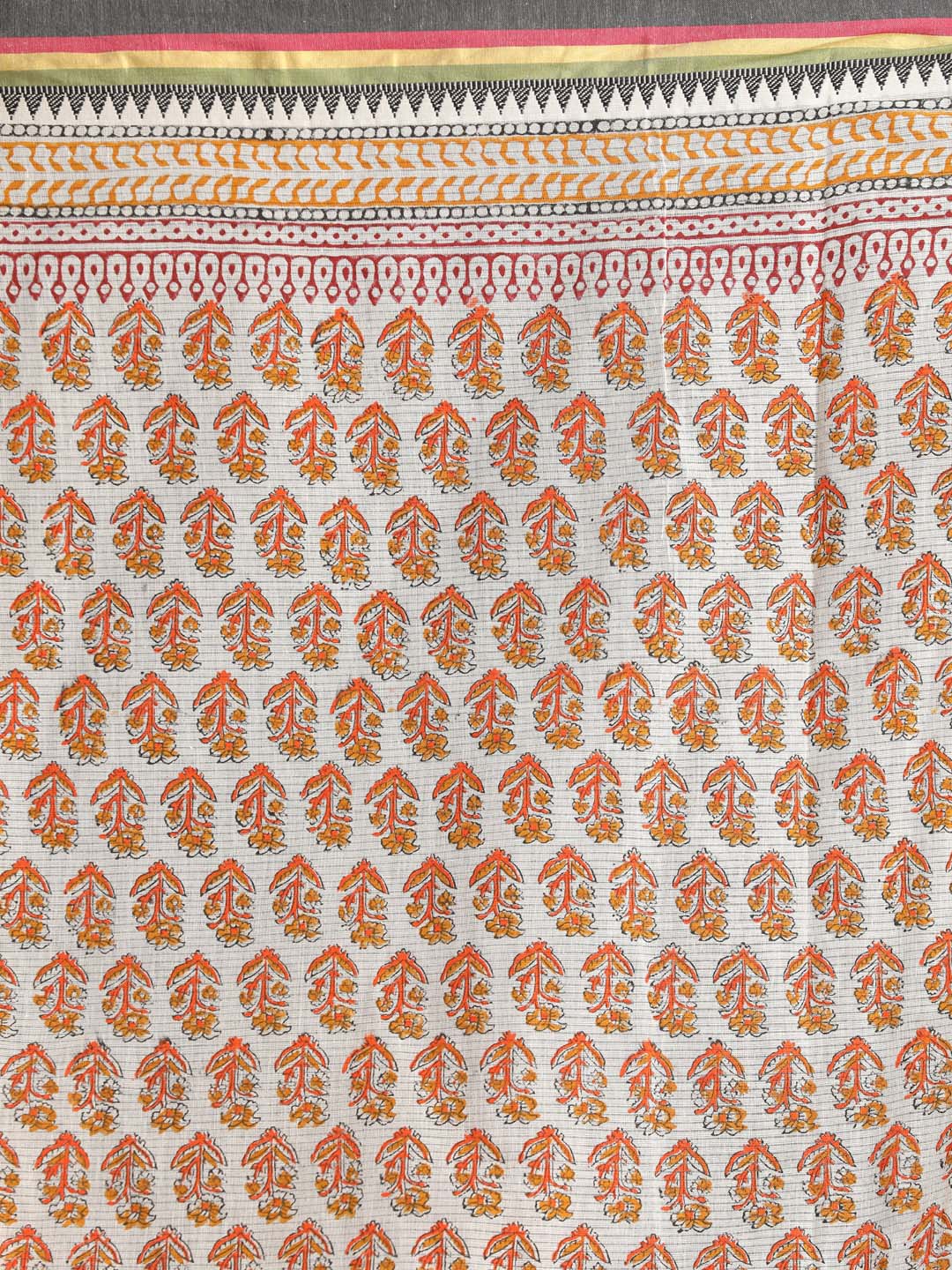 Indethnic Printed Pure Cotton Saree in Rust - Saree Detail View