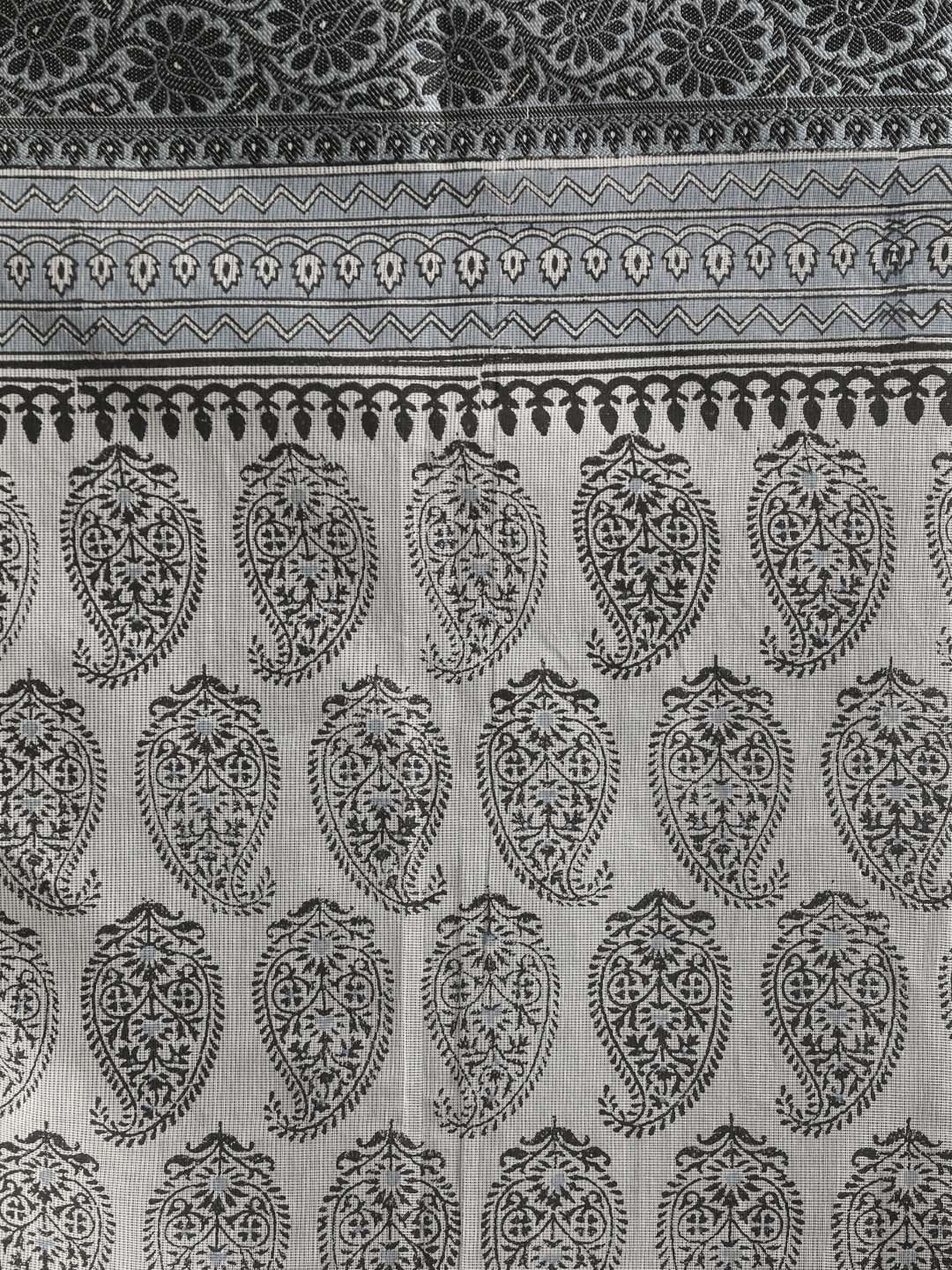 Indethnic Printed Super Net Saree in Black - Saree Detail View