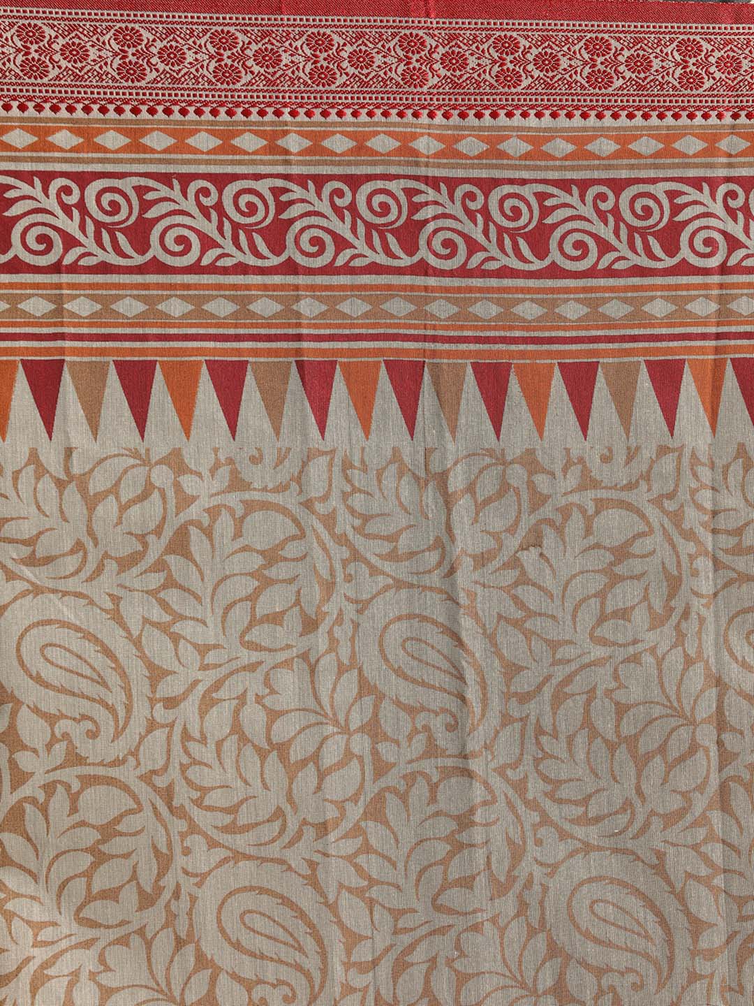 Indethnic Printed Cotton Blend Saree in Beige - Saree Detail View