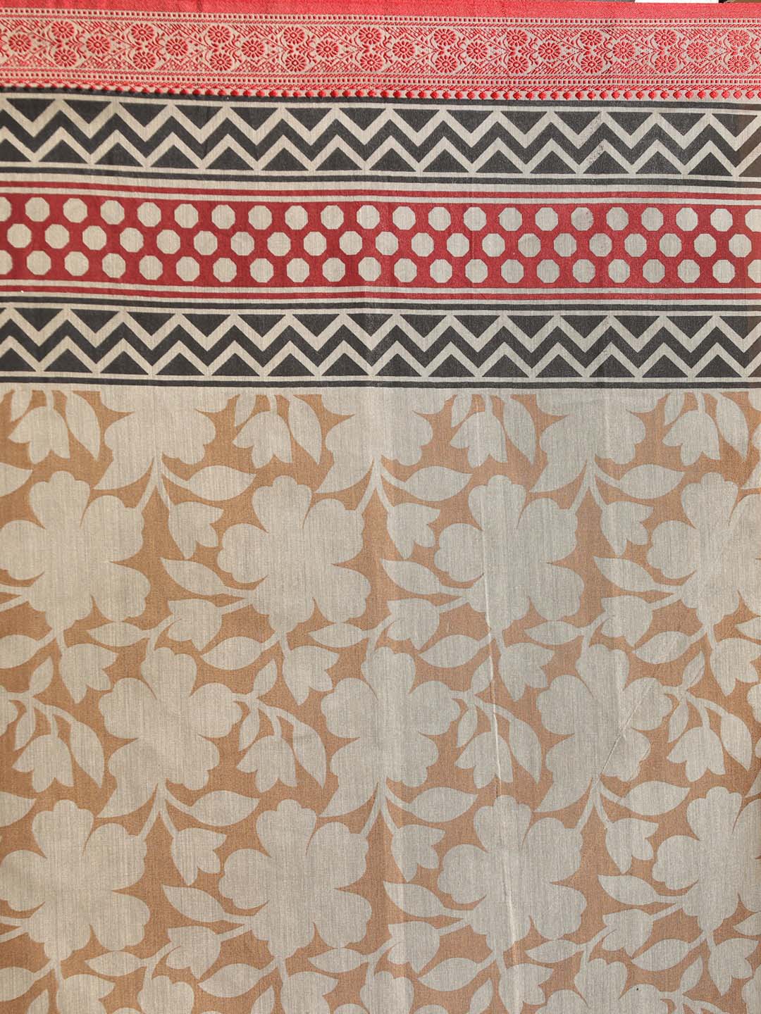 Indethnic Printed Cotton Blend Saree in Beige - Saree Detail View