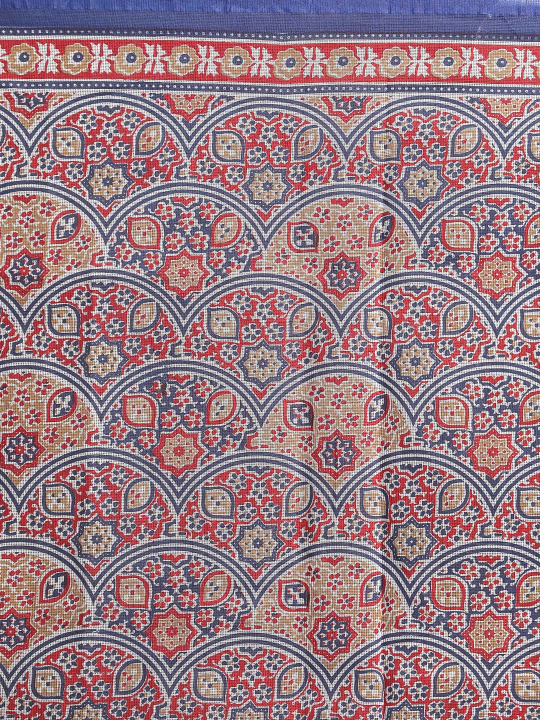 Indethnic Printed Super Net Saree in Blue - Saree Detail View