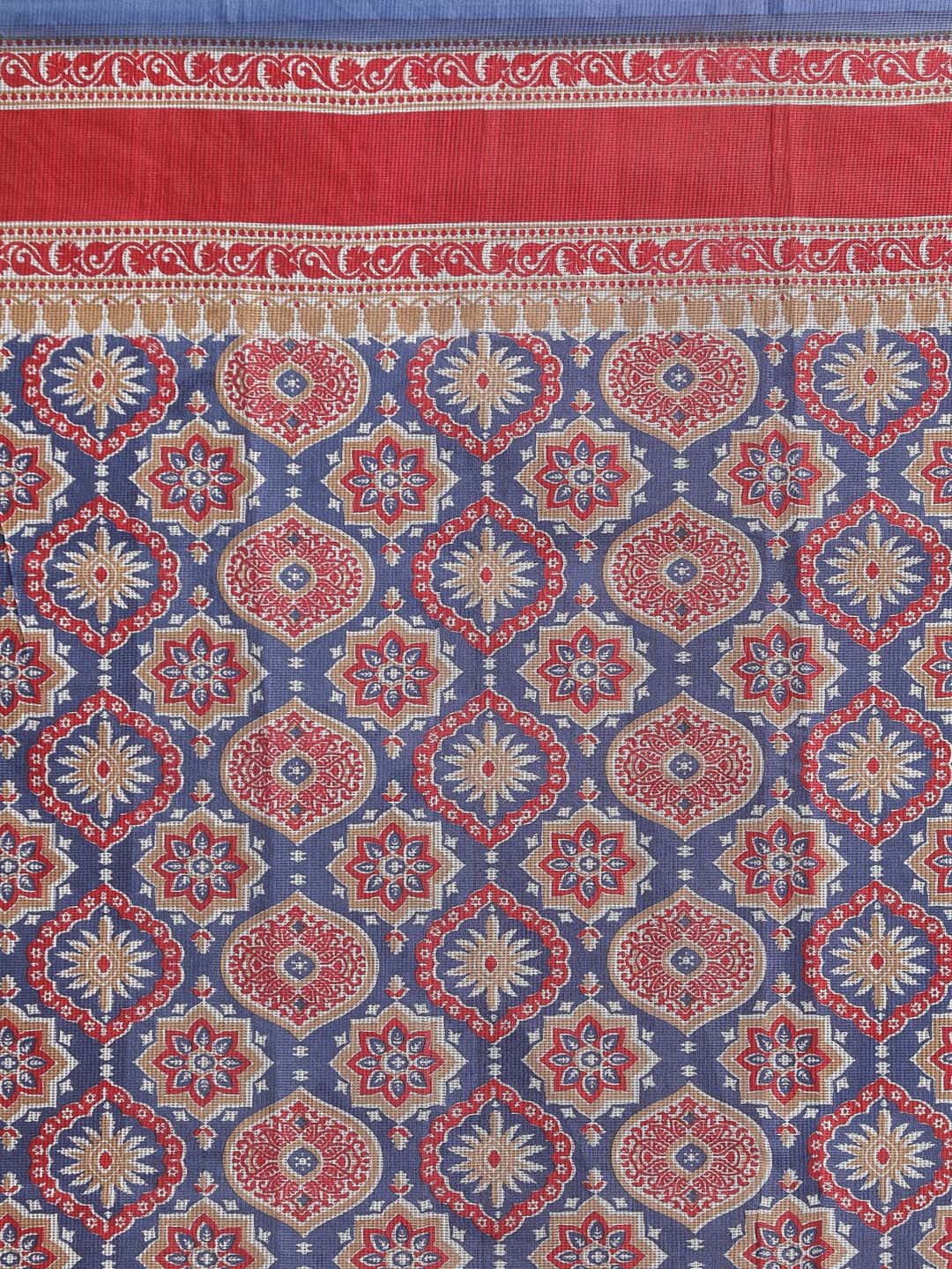 Indethnic Printed Super Net Saree in Blue - Saree Detail View
