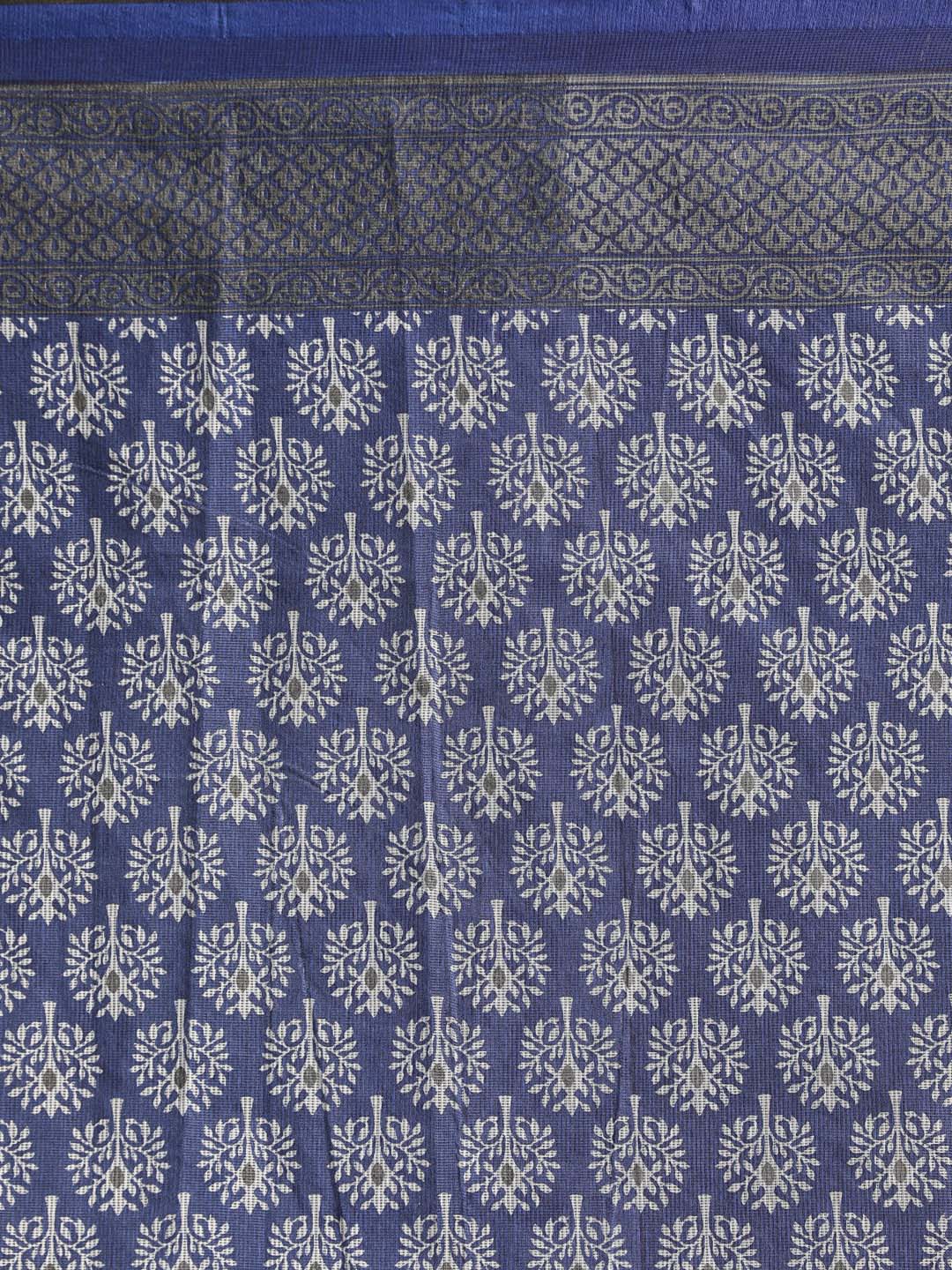 Indethnic Printed Super Net Saree in Blue - Saree Detail View