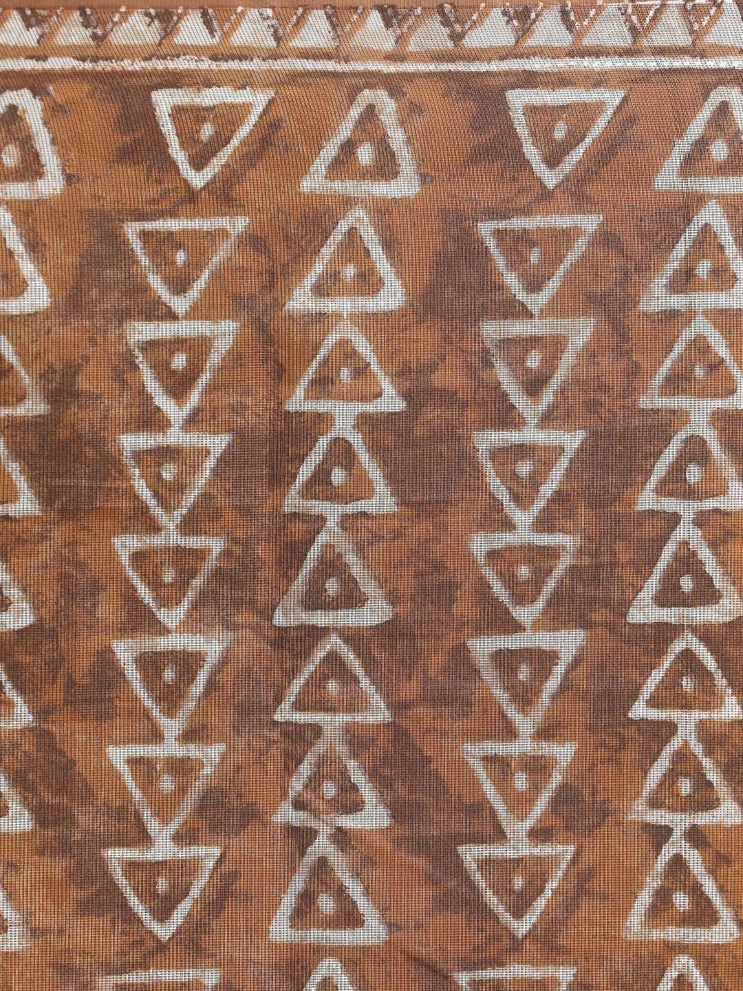 Indethnic Printed Super Net Saree in Brown - Saree Detail View