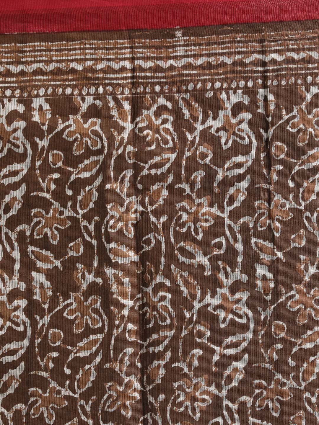 Indethnic Printed Super Net Saree in Brown - Saree Detail View