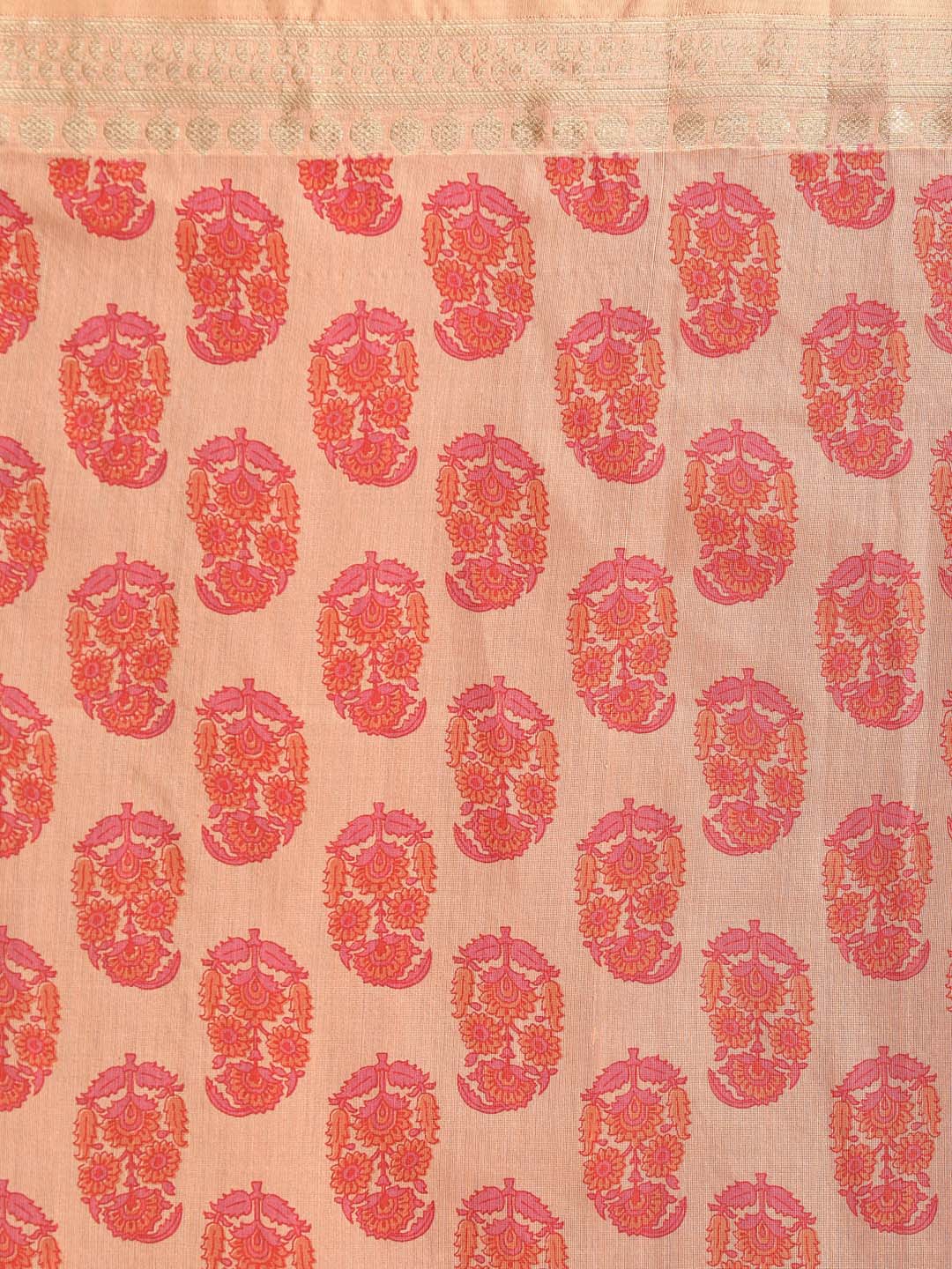 Indethnic Printed Cotton Blend Saree in Coral - Saree Detail View