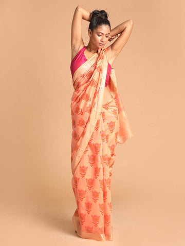 CORAL REVERIE (CHANDERI COTTON BLEND SAREE)
