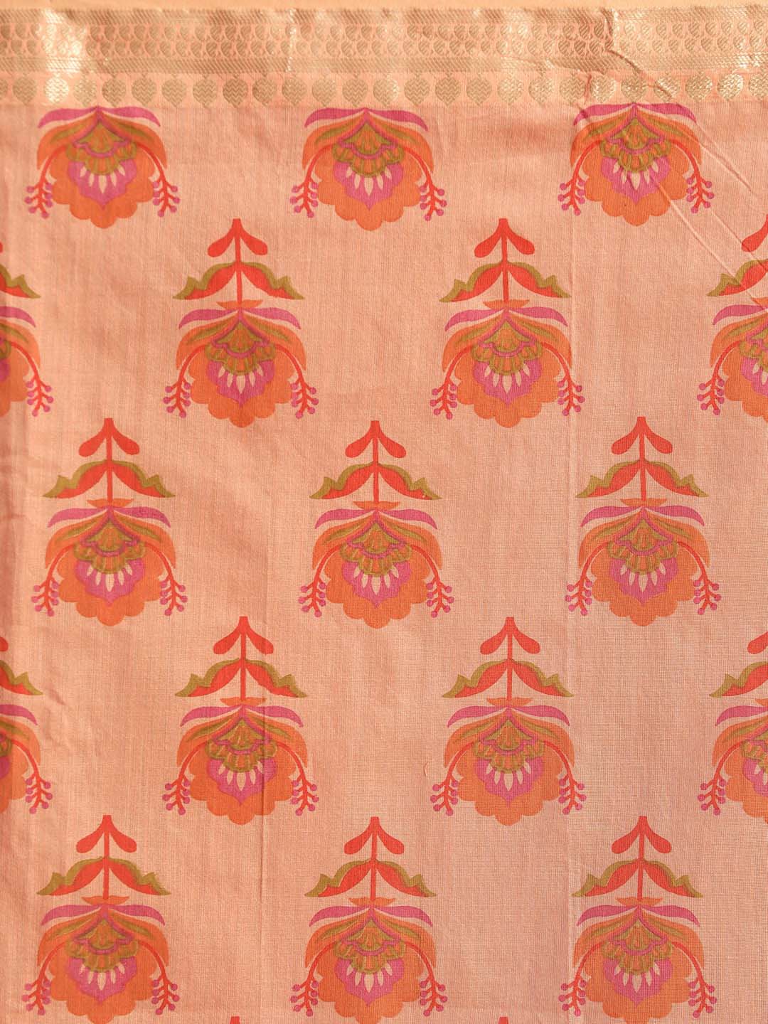 Indethnic Printed Cotton Blend Saree in Coral - Saree Detail View