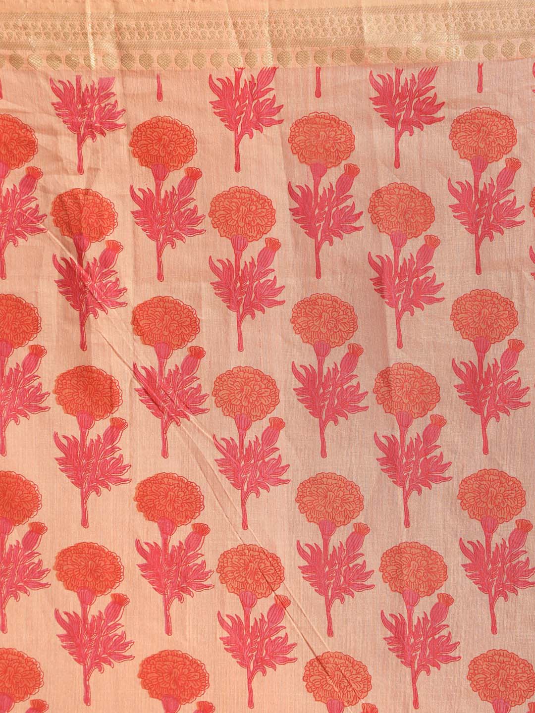 Indethnic Printed Cotton Blend Saree in Coral - Saree Detail View