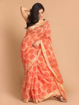 CORAL ELEGANCE (CHANDERI COTTON BLEND SAREE)