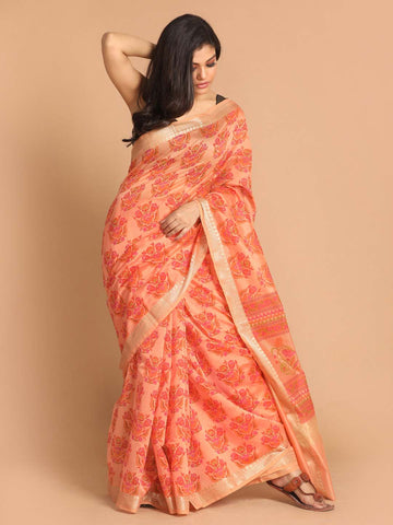 CORAL ELEGANCE (CHANDERI COTTON BLEND SAREE)