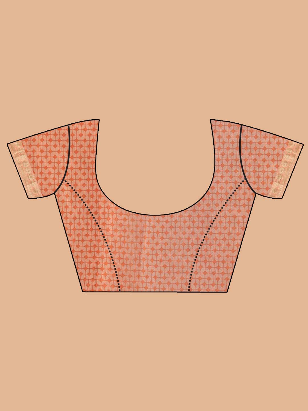 Indethnic Printed Cotton Blend Saree in Coral - Blouse Piece View