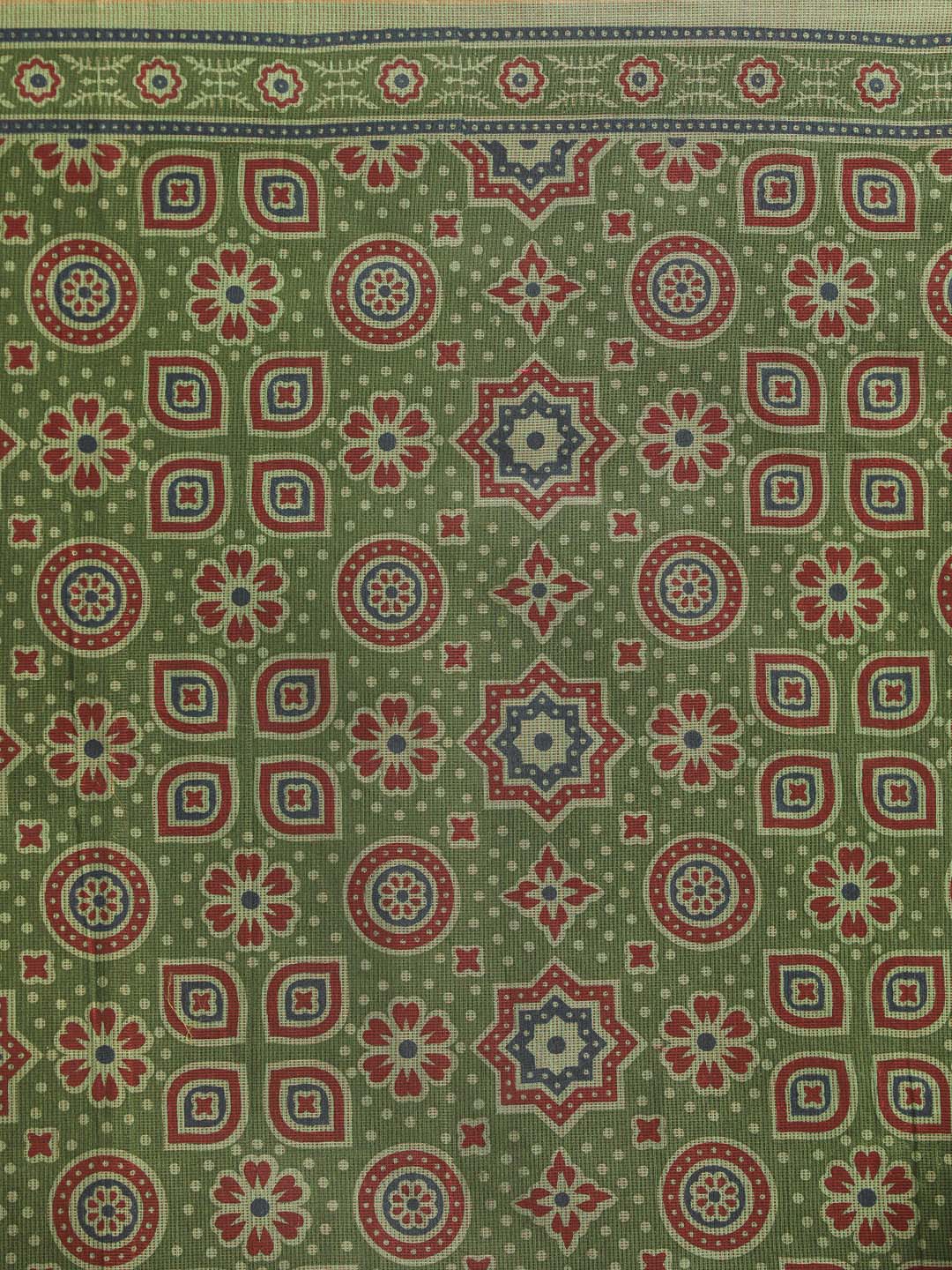 Indethnic Printed Super Net Saree in Green - Saree Detail View