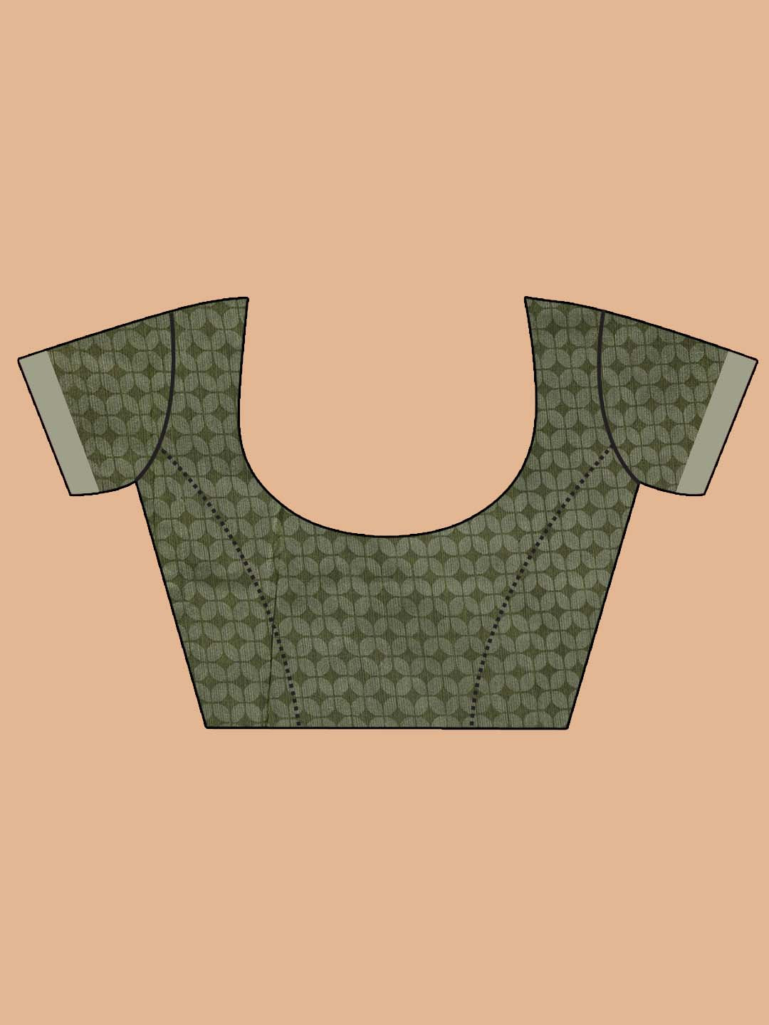 Indethnic Printed Cotton Blend Saree in Green - Blouse Piece View