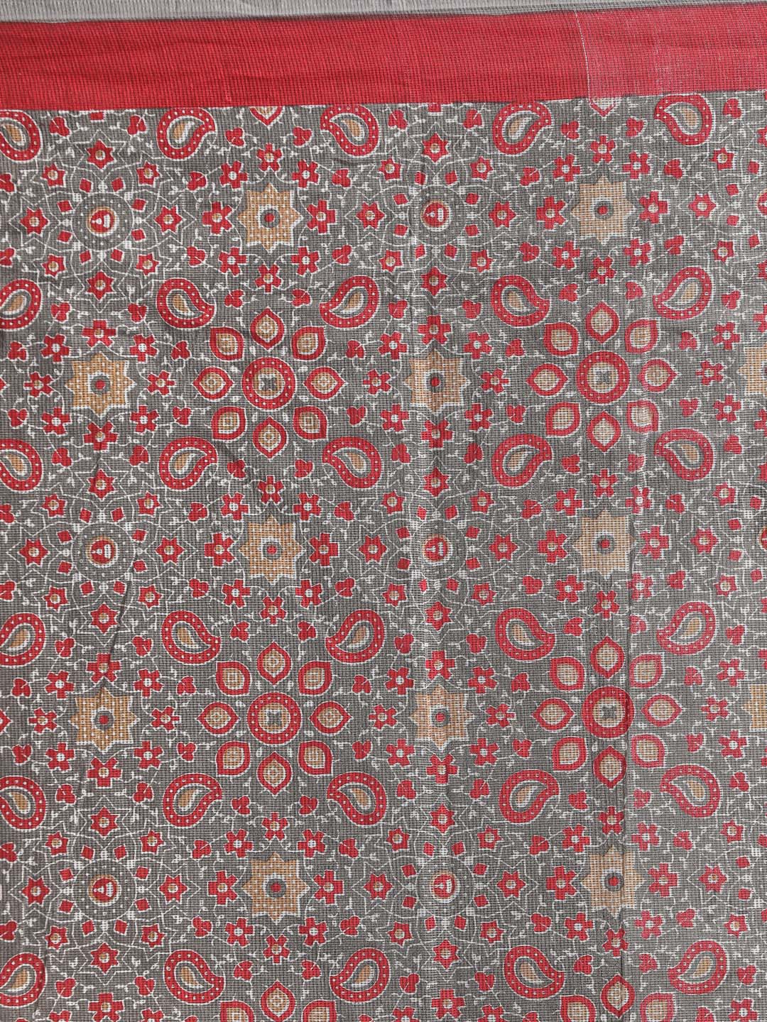 Indethnic Printed Super Net Saree in Grey - Saree Detail View
