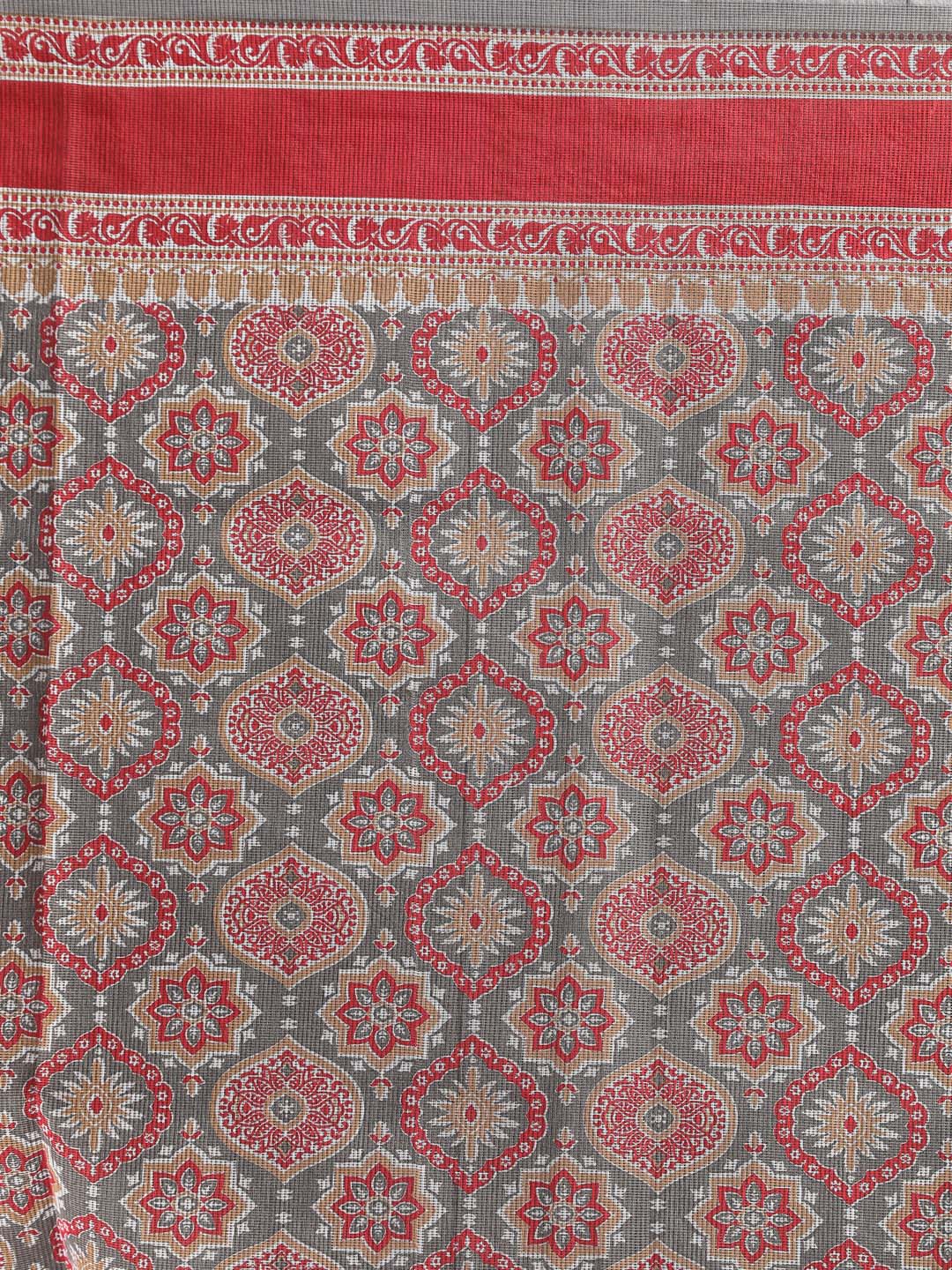 Indethnic Printed Super Net Saree in Grey - Saree Detail View