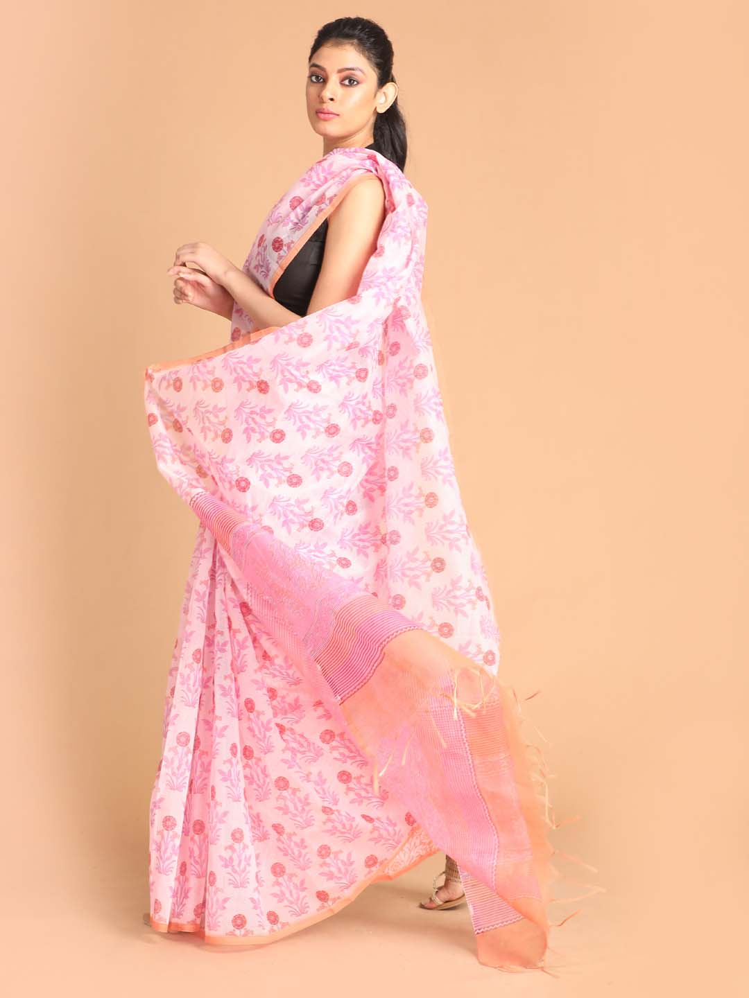 Indethnic Printed Super Net Saree in Lavender - View 3