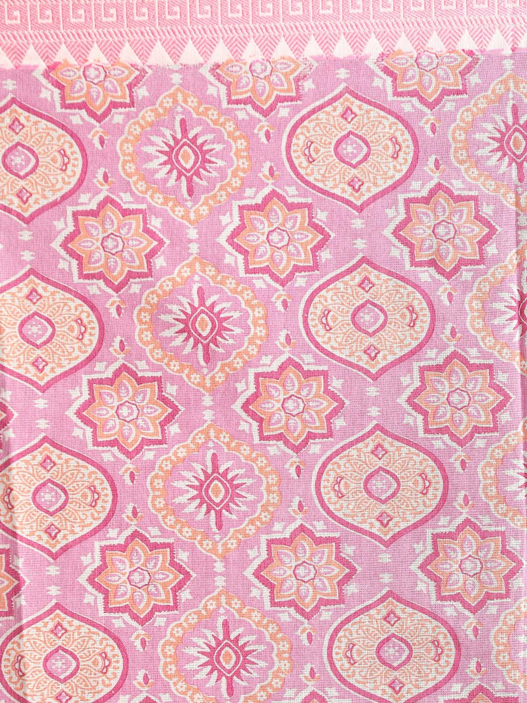 Indethnic Printed Cotton Blend Saree in Lavender - Saree Detail View