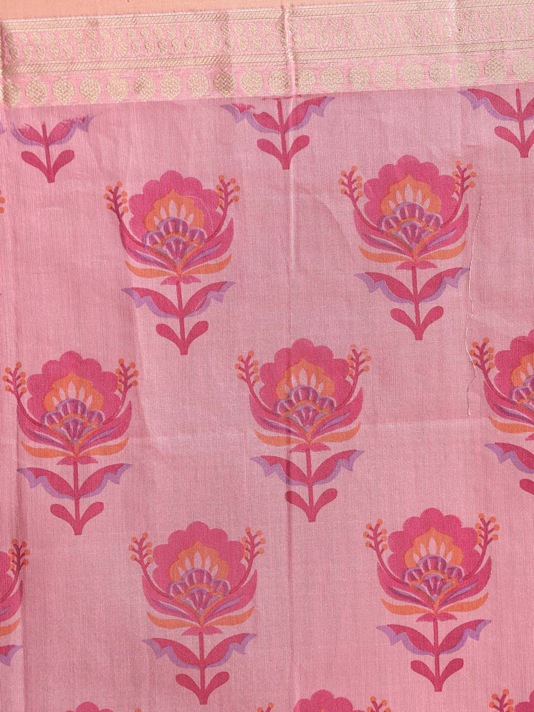 Indethnic Printed Cotton Blend Saree in Magenta - Saree Detail View