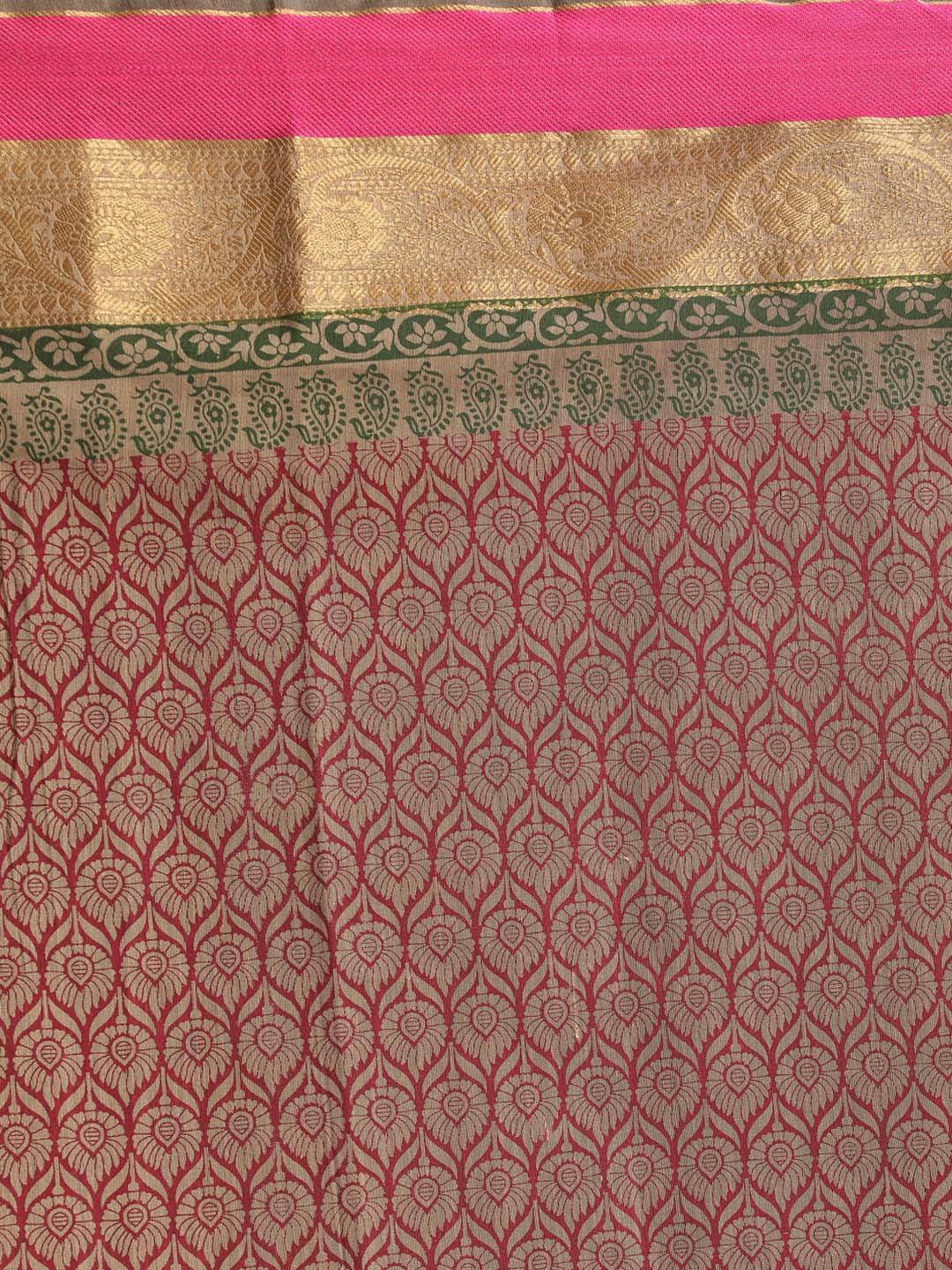 Indethnic Printed Cotton Blend Saree in Magenta - Saree Detail View